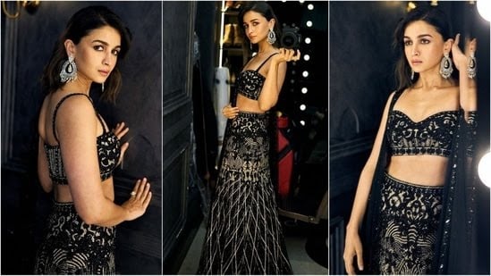 Alia Bhatt Mesmerizes in Faraz Manan's Black Lehenga at Ambani Sangeet